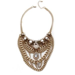 Multi Row Gold Crystal and Marble bead necklace